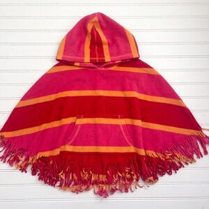 GAP VGUC Bold Colorful Striped Fleece Fringe Hooded Poncho